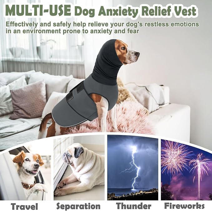 KOESON Reflective & Soft Dog Anxiety Vest with Ear Wraps for Thunderstorm
