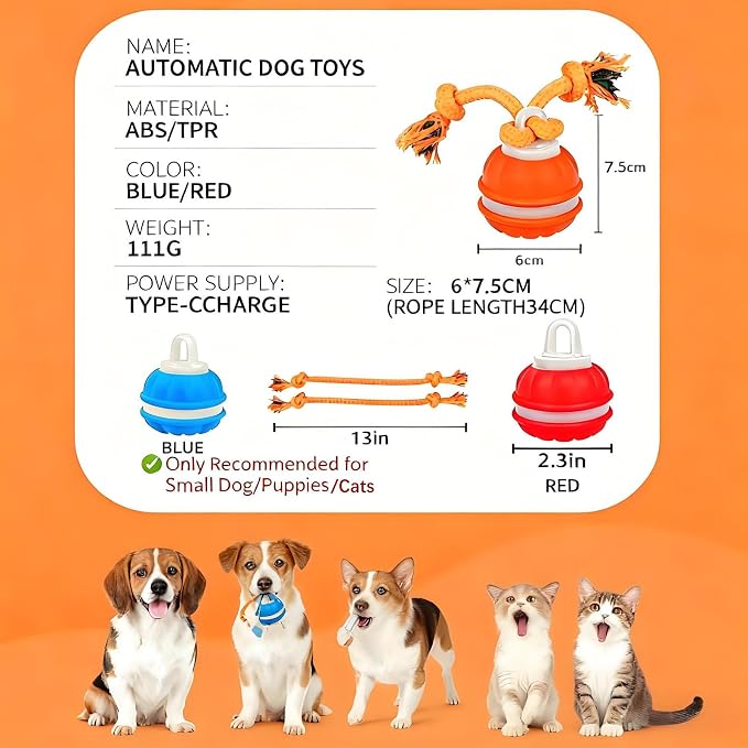Interactive Dog Ball Toy for Small Dogs, Motion Activated Rolling Ball | Motion Activated Rolling Dog Ball Toy with Birdsong Squeaky & Chewable Rope | Peppy Fetch Toy to Keep Small Dogs Busy