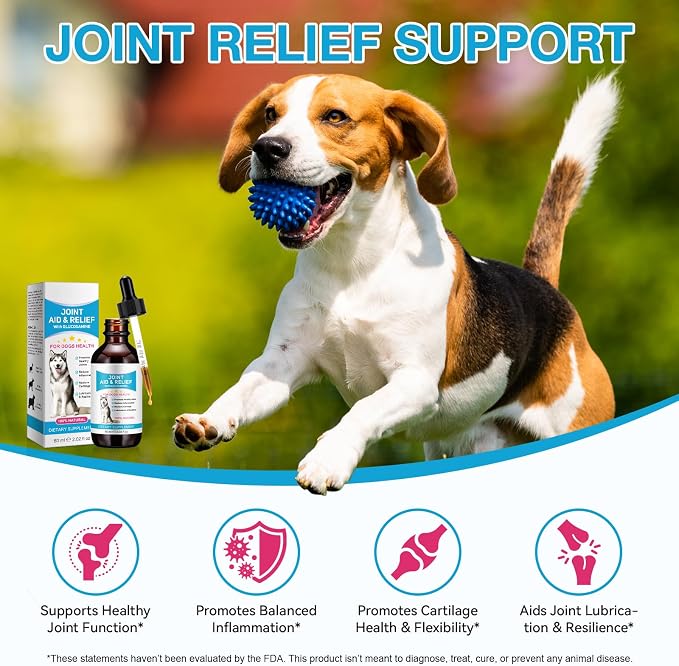 Pain Relief for Dogs, Hip & Joint Glucosamine Drops, Chondroitin Drops for Dogs, Natural Formula with Essential Nutrients for Active & Aging Dog, 60ml