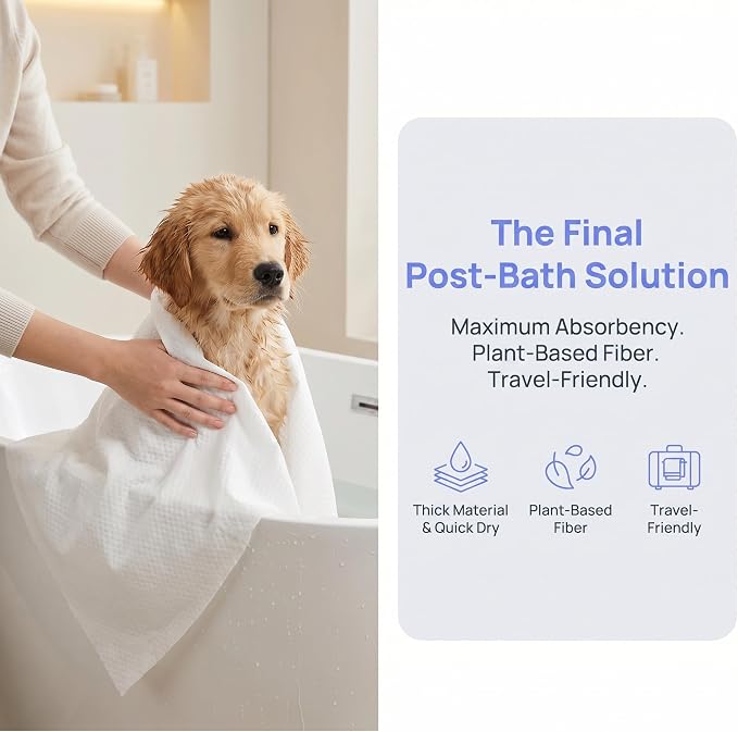 Disposable Pet Bath Towel,10 PCS Portable Pet Grooming Towels,19.6 x 21.6 inch Convenient Pet Cleaning Towel Pet Drying Towels,Absorbent Bath Towel for Medium Dog