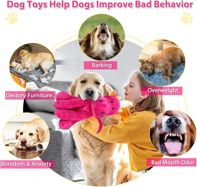 Letsmeet Dog Toys for Large Plush Dog Chew Toy with Squeaker and Crinkle Paper, Interactive Puppy Toys to Reduce Boredom and Anxiety, Tough Tug of War Pet Toys for Small, Medium and Large Dogs