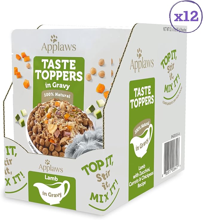 Applaws Taste Toppers, Limited Ingredient Dog Food Topper, Lamb with Zucchini, Carrots & Chickpeas in Gravy (12 x 3oz Pouches)