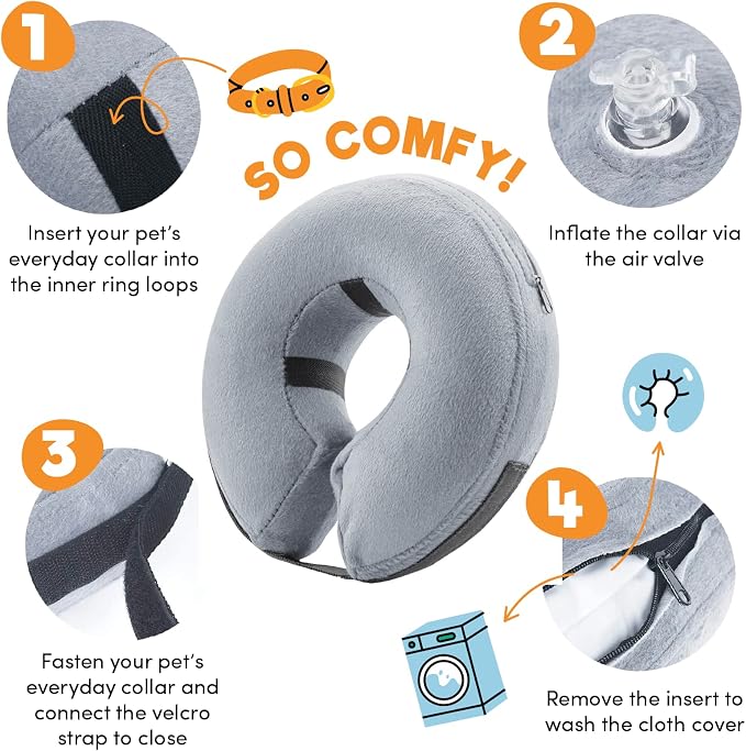 BENCMATE Inflatable Dog Cone Collar Alternative After Surgery Medium, Grey | Soft Dog Cone for Small Medium Large Dogs and Cats, Doggie Neck Donut Recovery ECollar to Stop Licking Pets from Injury