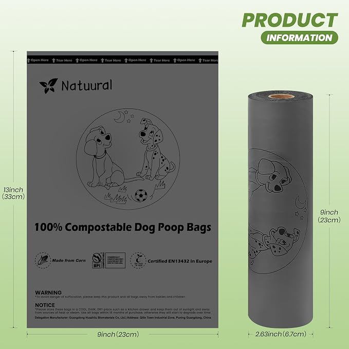 Compostable Dog Poop Bags-300 Bags 1Rolls, Poop Bags for Dogs Made of Cornstarch, Lavender Scented, Ideal for Backyard or Home and Cat Litter Disposal