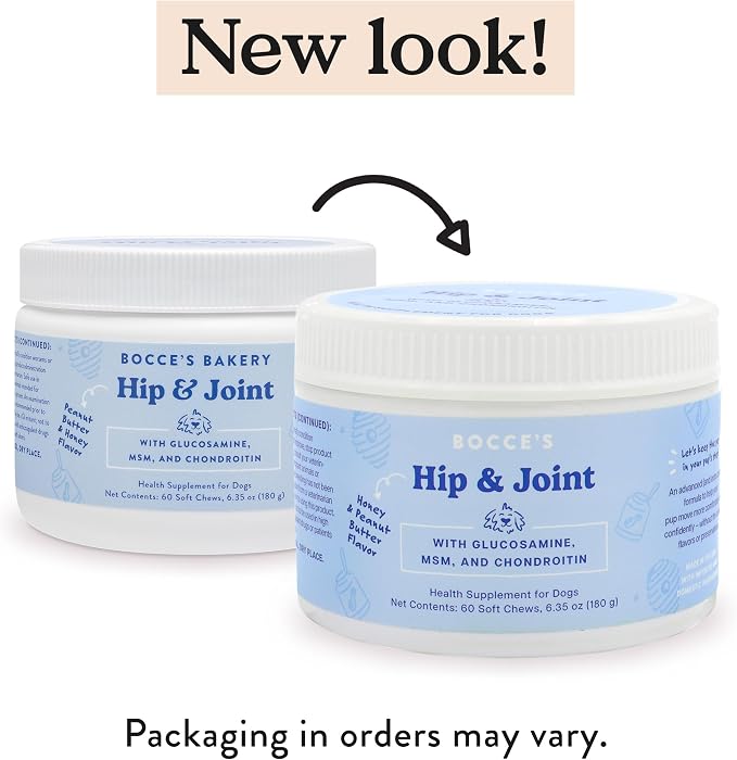 Bocce's Bakery Hip & Joint Supplement Chews, PB & Honey Flavor (60 ct) | Supports Healthy Joints for Dogs - Made in The USA with Glucosamine, MSM, and Chondroitin