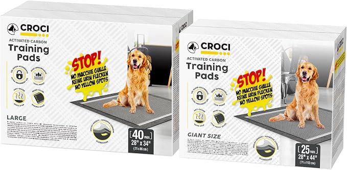 CROCI Charcoal Puppy Pads with Adhesive Tabs 28x34in 40Counts, 28x44in 25 Counts
