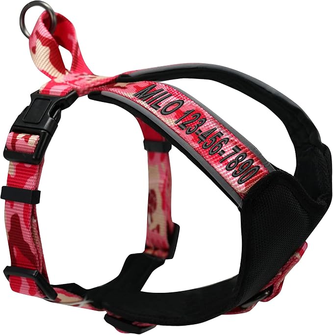 Pawtitas Reflective Padded Dog Harness for X-Small Dogs – Adjustable Puppy Step-in Vest | Fits Chest 14–18 in | No Pull Training Harness | XS | Pink Camo
