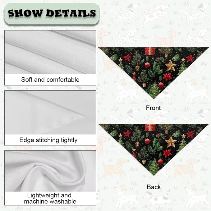 Jeiento Christmas Tree Dog Bandana Reversible Christmas Dog Scarf for Boy Girl Dogs Christmas, Small, Polyester, Christmas Tree