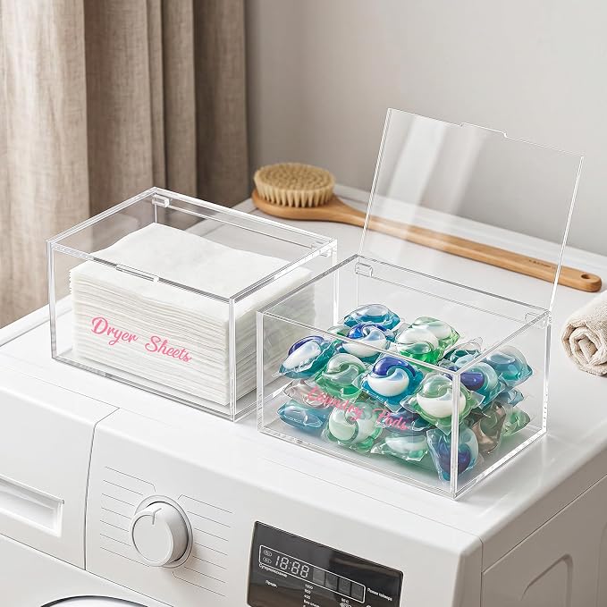 Acrylic Dryer Ball Holder Dispenser Container,Bonus Pink Labels Included