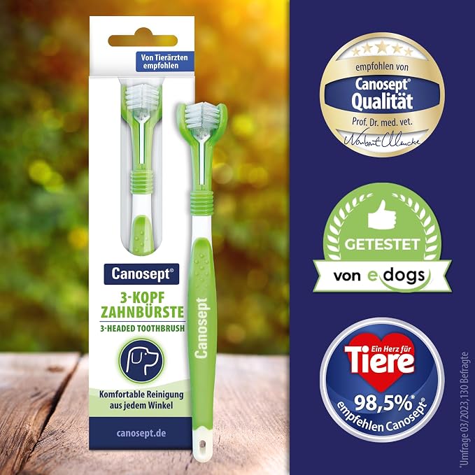 Canosept 3-Headed Dog Toothbrush - Dog Breath freshener - Dog Toothbrush Dog Teeth Cleaning Products - Plaque Remover for Dogs Teeth - Plaque Off for Dogs