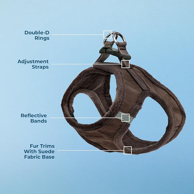 Voyager Step-in Plush Dog Vest Harness -Chocolate Suede, X-Large | 20.5 - 23" in Chest, Soft Plush, Reflective Bands, Cold-Weather Harness, Cats Compatible. Step-In Style,