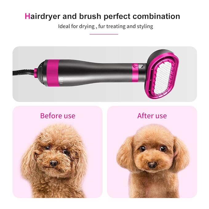 Dog Hair Dryer,2-in-1 Pet Hair Dryer & Brush,300W Pet Grooming Dryer, 360-Degree Circulation Out of The Wind,3-Speed Temperature Adjustment for Small/Medium-Sized Cats and Dogs