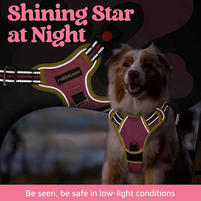 rabbitgoo Dog Harness Small Sized, No Pull 3 Buckles Easy On & Off | Soft Padded, Walking with Control Handle, Adjustable and Reflective, Pink & Yellow, Small