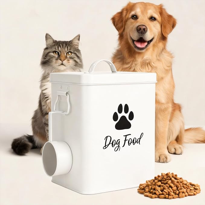 Dog Food Container 6.6lb, 6.6lb, Metal, White