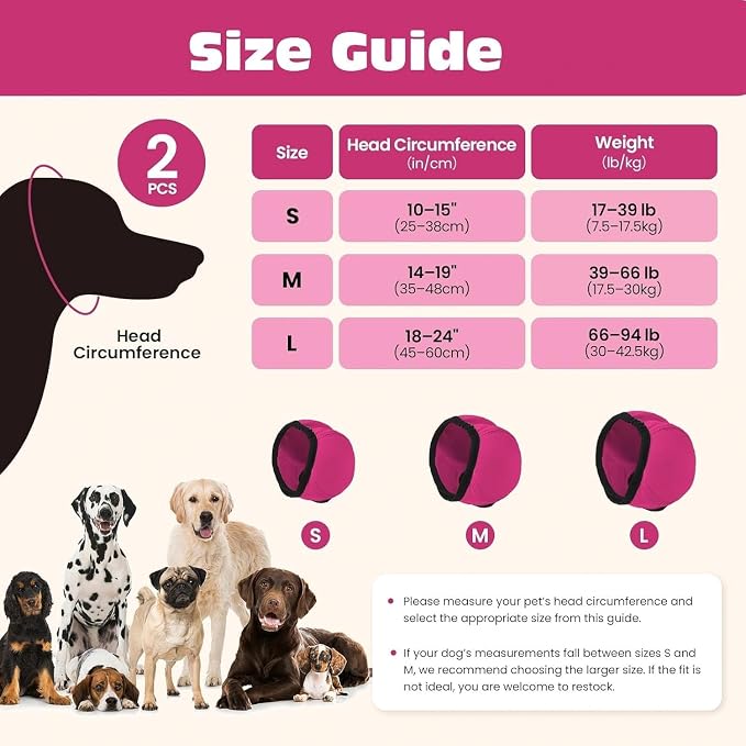 2PCS No Flap Ear Wraps for Dogs, Dog Ear Muffs Noise Protection, Adjustable Calming Dog Ear Protection