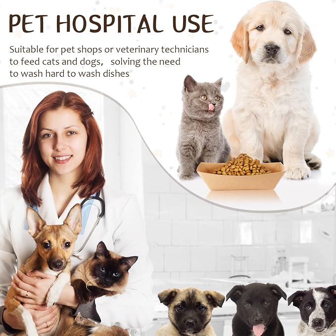 50 Pcs Disposable Pet Bowls Dog Feeding Bowls, 16 oz Cat Puppy Paper Serving Food Tray, Dry and Wet Food Water Dishes, Small Dog Dishes for Travel Picnic Camping Feeding Station
