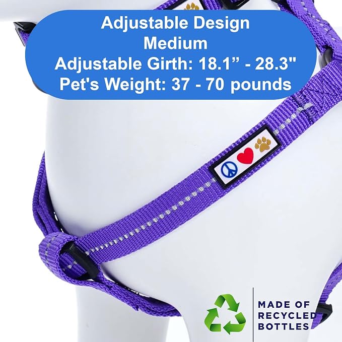 Pawtitas Recycled Reflective Step-in Dog Harness – Adjustable No-Pull Vest for Puppies to Seniors, Safe & Comfortable M Purple