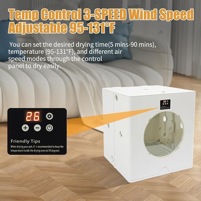 Automatic Pet Dryer Box for Cats and Small Dogs, 88L/79.9Qt Foldable Cat Hair Dryer Box with Button Control, Professional Ultra Quiet Cat Dryer Box for Dog Grooming