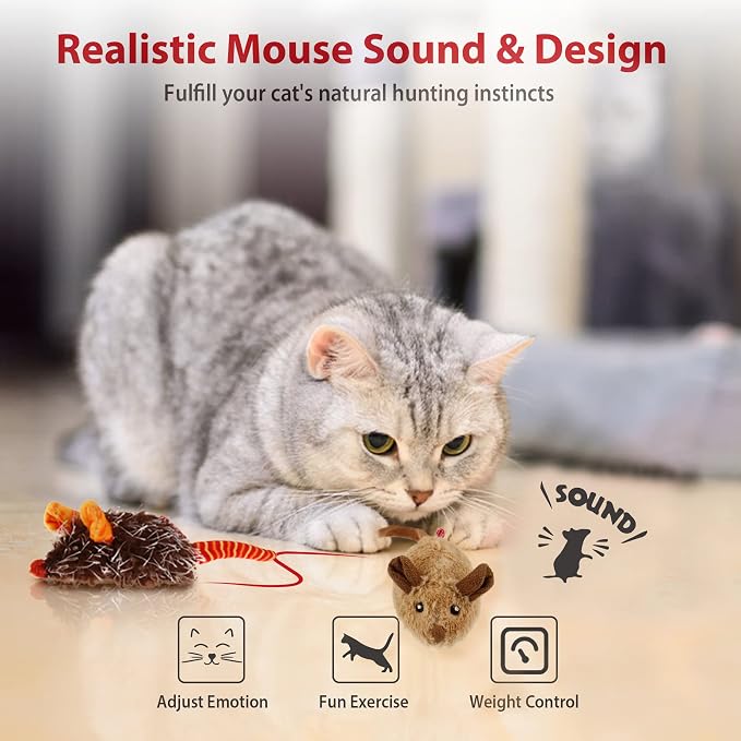 Gigwi Automatic Moving Cat Mice Toys 2 Pack, Interactive Chase Toys for Cat | Electronic Motion-Activated Mouse Squeaky Toy, Brown & Orange Colors, Cat Hunting Toy Great for Indoor & Outdoor Exercise