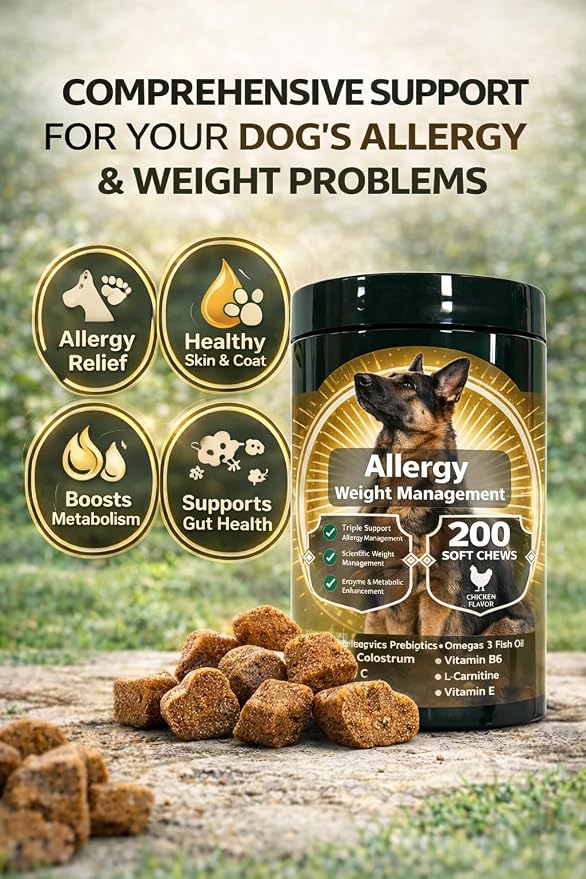 Dog Allergy Relief Chews,Supports Allergy,Weight,Immune & Metabolism (No Corn/Soy/GMO) 200CT,Chicken Flavor