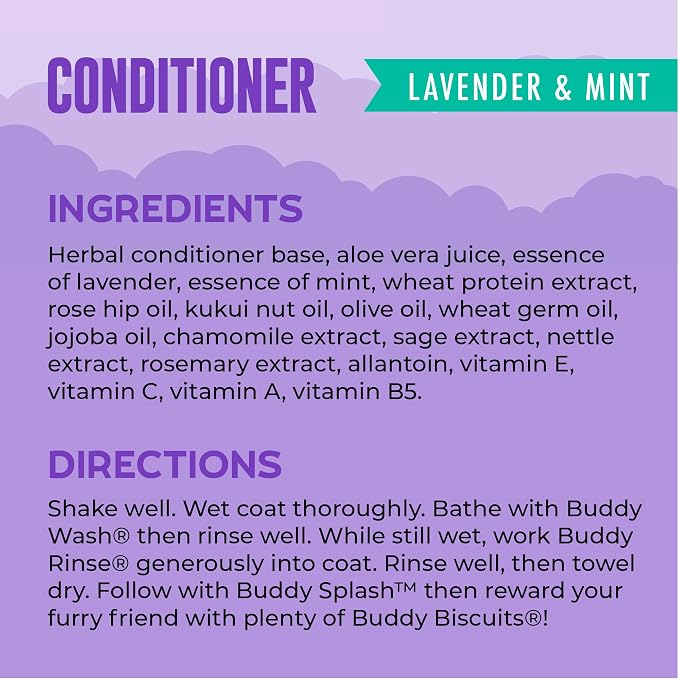 Buddy Rinse Conditioner for Dog Grooming Dog, Lavender & Mint, 16 oz. Bottle | Buddy Rinse conditioner for dog grooming dog, lavender & mint scent, 16 oz. bottle