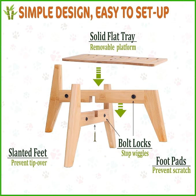Stand for Dog Water Food Dispensers - Bamboo Holder for Elevated Raised Automatic Gravity Dog Feeders - Suitable for Medium to Large Breeds