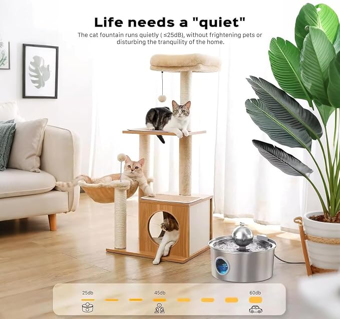 108oz/3.2L Stainless Steel Cat Water Fountain, Ultra-Quiet Pet Fountain with Water-Level Window, Dishwasher Safe, BPA-Free Automatic Water Dispenser for Cats and Dogs