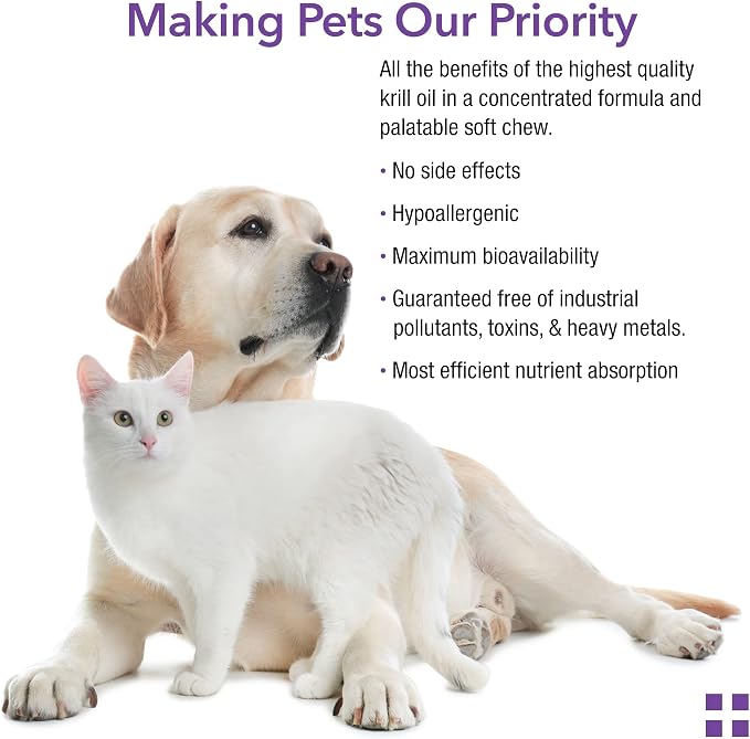 Animal Pharmaceuticals Krillex Shed-Free Chews - Shedding Support Krill Oil for Dogs & Cats - Skin and Coat Omega 3 Supplement for Dogs - 60 ct