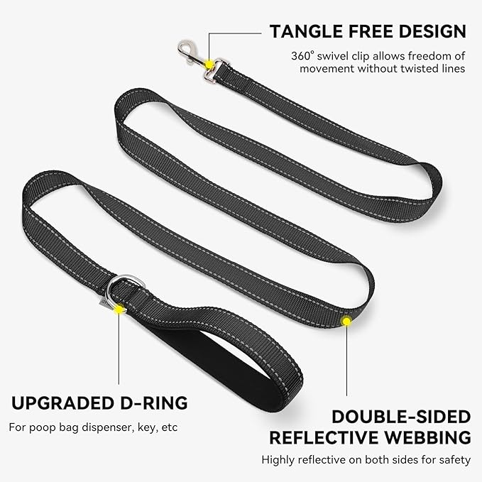 Joytale Reflective Dog Leash for Medium & Large Dogs, 6 FT x 1", Black | Heavy Duty Nylon Webbing, Padded Handle for Comfort, Visible at Night, for Walking & Training