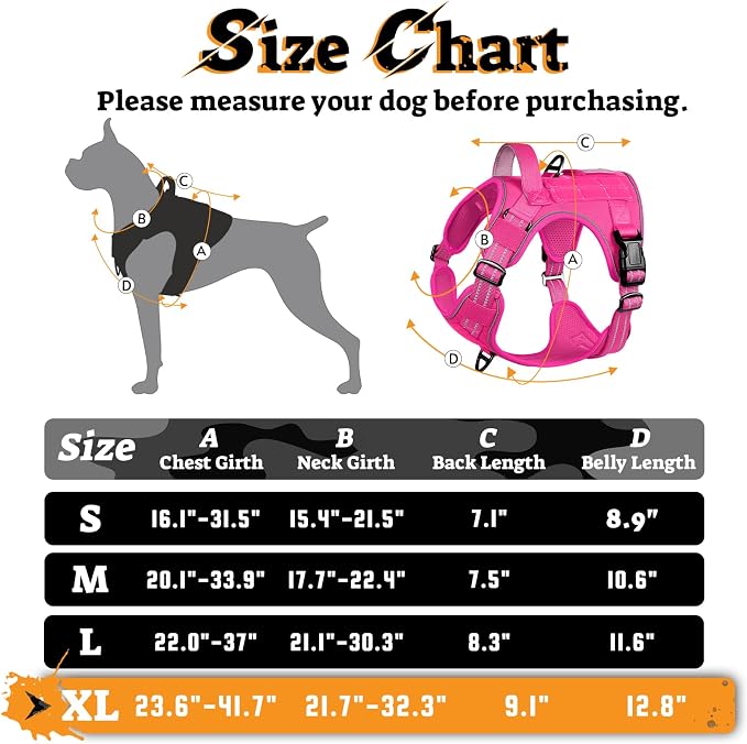 rabbitgoo Tactical Dog Harness for Large Dogs, No Pull Service Pet Vest | Military Molle System & Easy Control Handle, Adjustable and Reflective for Walking and Training, Rose Red, X-Large