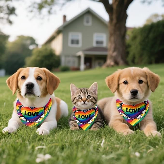 Jeiento Rainbow LGBT Pride Flag Love Dog Bandanas Triangle Bid Scarf for Small Medium, Small, Polyester