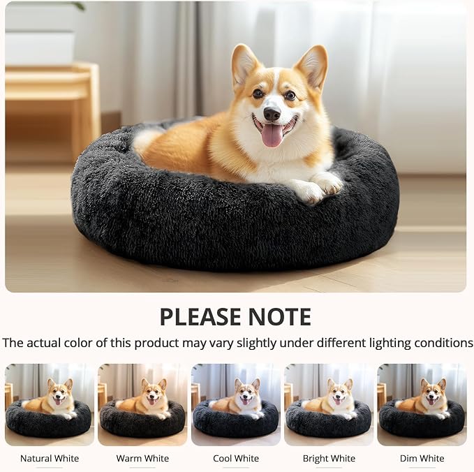 JOLLYVOGUE 23" Calming Donut Dog & Cat Bed, Black