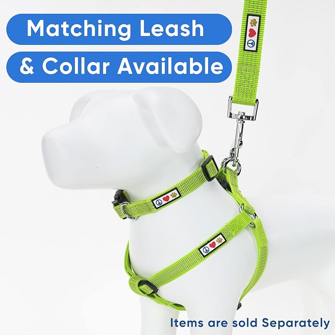 Pawtitas Reflective Step-in Dog Harness – Adjustable No-Pull Vest for Puppies to Seniors, Safe & Comfortable, L Green