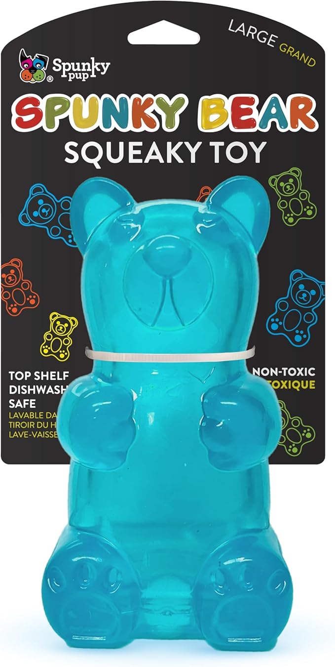 Spunky pup Spunky Bear Interactive Squeaky Dog Toys - Gummy Bear Shape, Crazy Bounce, Dishwasher-Safe, Assorted Neon Colors- Large