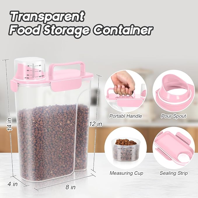 LEAWALK 8-12LBS Dog Food Storage Container, 12LBS, Light Pink