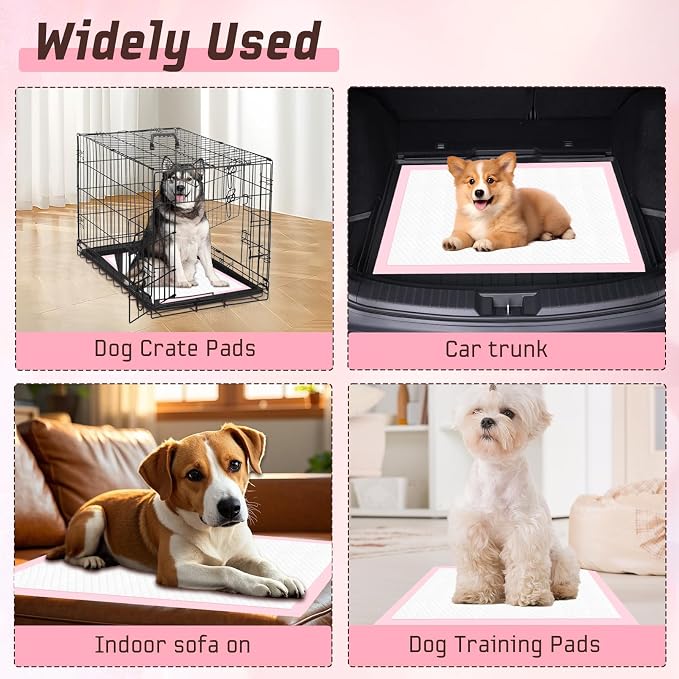 Puppy Pads,Disposable Puppy Training Pads,Super Absorbent Leak-Proof Dog and Puppy Pet Training Pads,Pink Puppy Pads for Puppies,Dogs,Cats,Rabbits(24" X 24" - 40PCS)