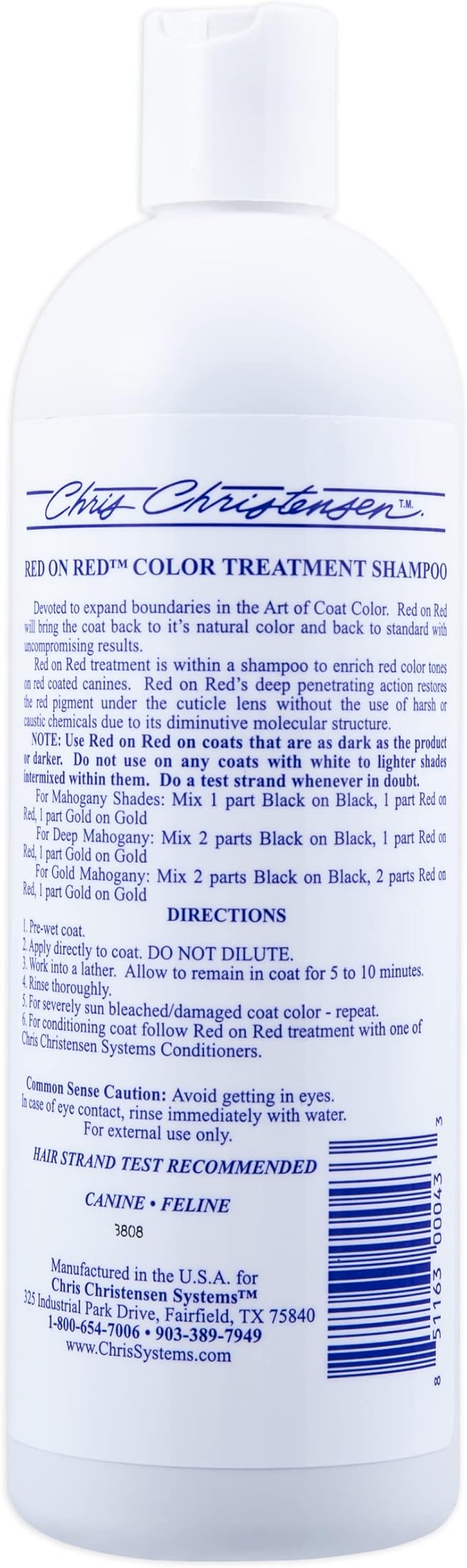 Chris Christensen Red on Red Color Treatment Dog Shampoo, Groom Like a Professional, Restore Color Pigment, Not a Dye, 16oz