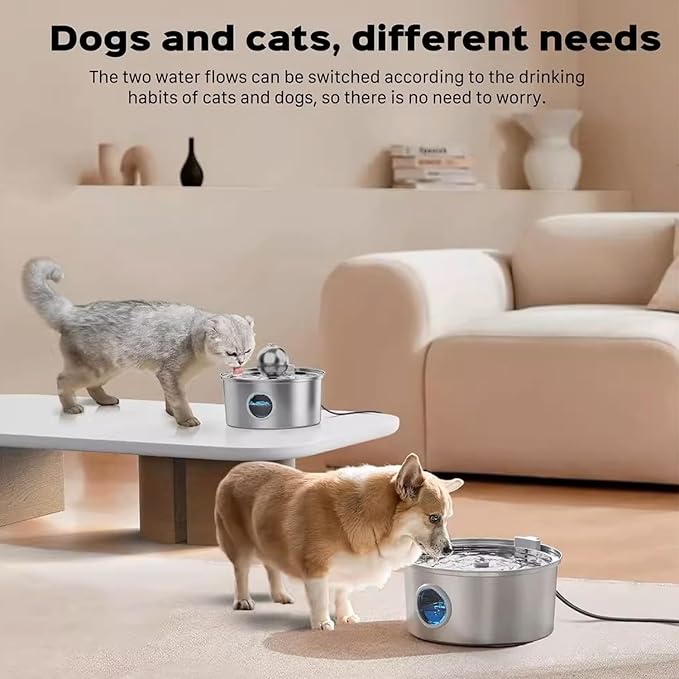 108oz/3.2L Stainless Steel Cat Water Fountain, Ultra-Quiet Pet Fountain with Water-Level Window, Dishwasher Safe, BPA-Free Automatic Water Dispenser for Cats and Dogs
