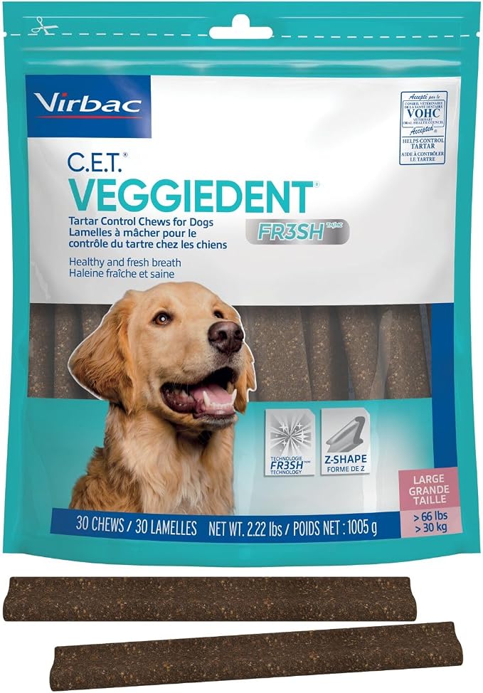 Virbac CET Veggiedent FR3SH Tartar Control Chews for Dogs Large (30 count), Brown, 2.22 Pound (Pack of 1)