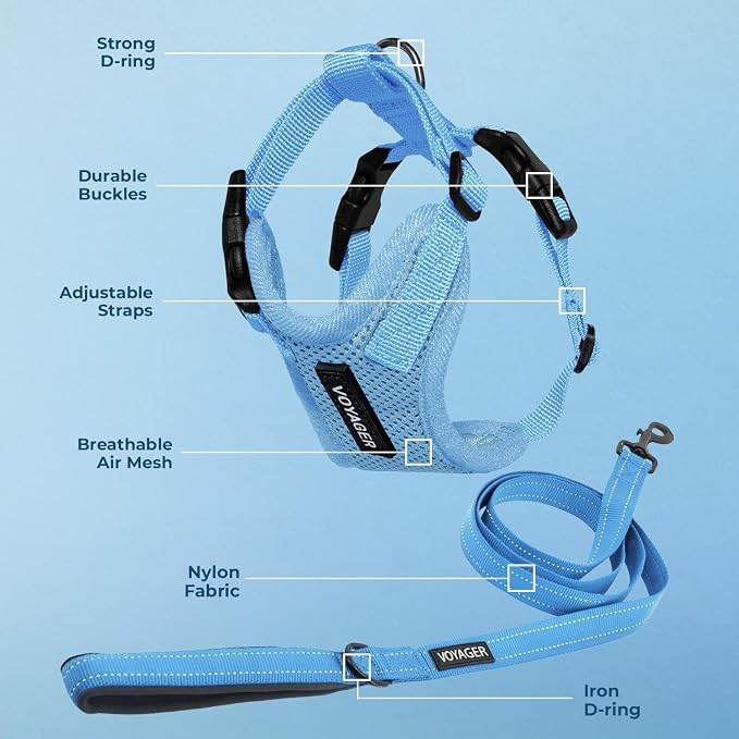 Best Pet Supplies Voyager Step-in Lock Pet Harness w Reflective Pet Leash Combo Set with Neoprene Handle 5ft - Supports Small, Medium and Large Breed Puppies/Cats - Baby Blue, S