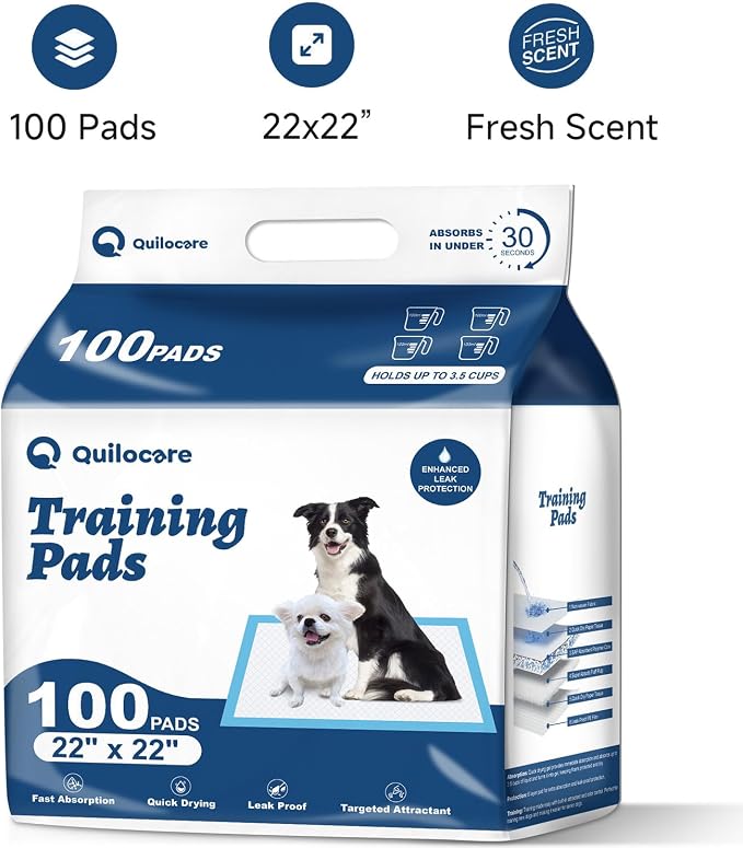 100 Count 22” x 22” Disposable Dog Pee Pads, Super Absorbent Leakproof Puppy Pads Quick Drying, Pee Pads for Dogs, Potty Dog Training Pads