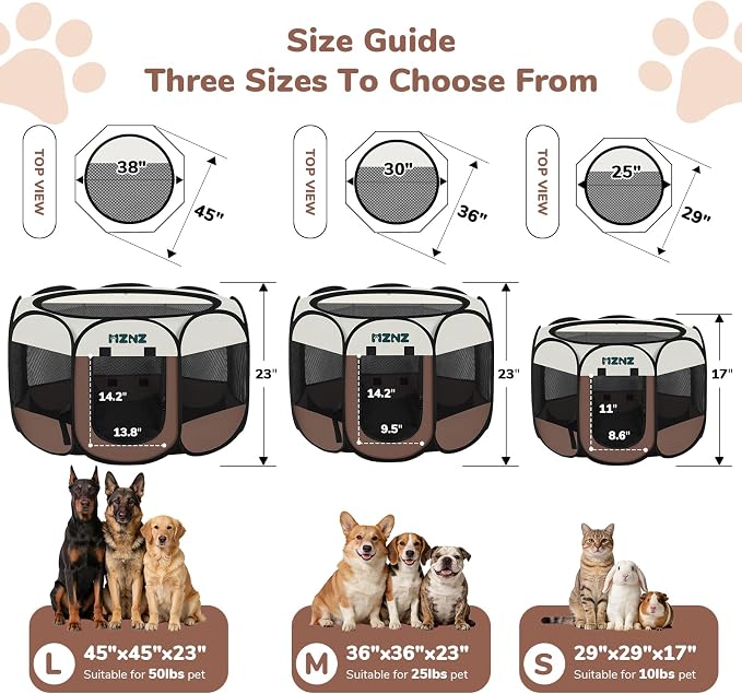 Dog Cat Playpen, Portable Small Animal Playpen Crate Indoor for Dogs Cats Rabbits, Foldable Guinea Pigs Bunny Cage Enclosure for Outdoor, Pop Up Dogs Cats Tent Kennel with Carrying Case, Brown
