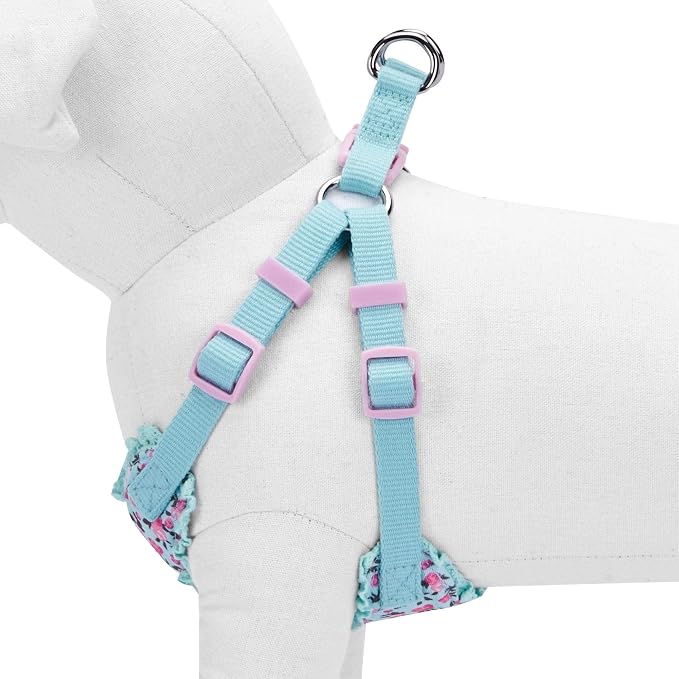 Blueberry Pet Soft & Comfy Made Well Cute Floral No Pull Mesh Dog Harness Vest in Light Blue, Chest Girth 17.5"-21", Small, Adjustable Harnesses for Dogs
