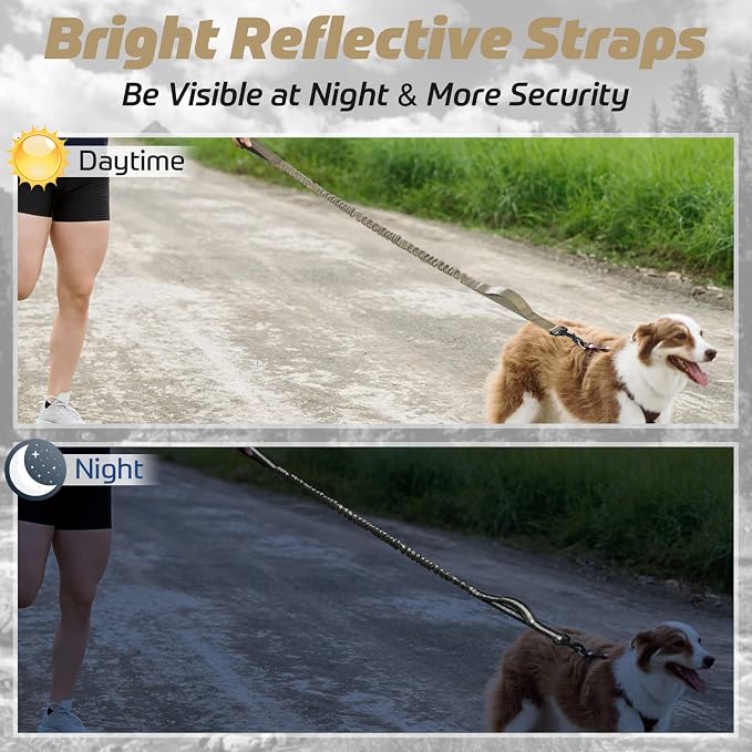 rabbitgoo Tactical Dog Leash, Heavy Duty Training Bungee Lead | Military Leash with 2 Padded Control Handles for Medium Large Dogs, No Pull for Shock Absorption, Reflective, Brown, 6FT