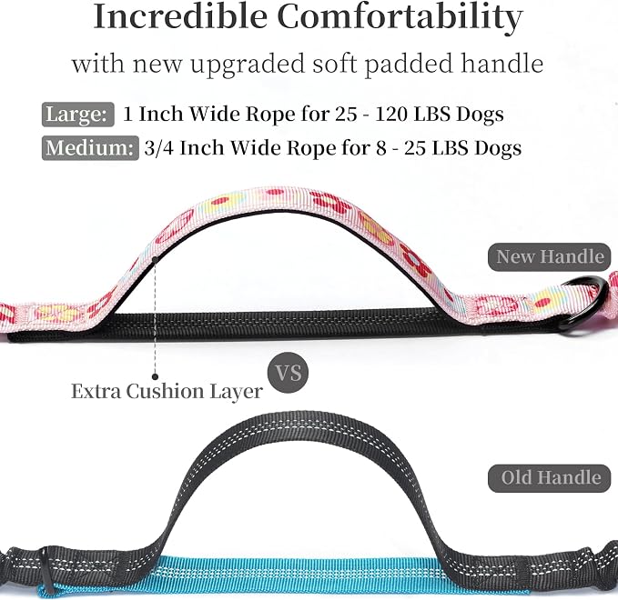 iYoShop Hands Free Dog Leash with Zipper Pouch, Colorful Flower, Large | Waist Leash, Dual Padded Handles, Shock-Absorbing Bungee, Adjustable Waist Belt, Walking and Running