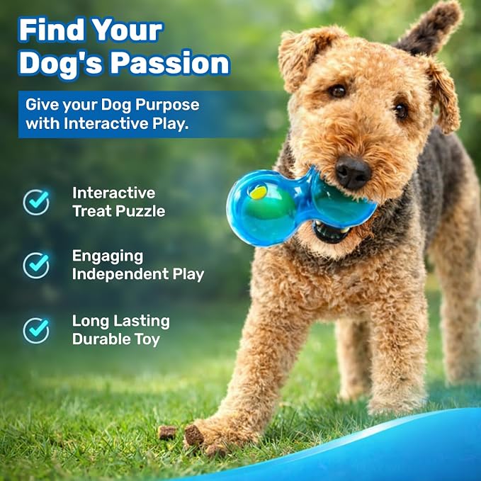 Guru Duo Ball - Interactive Enrichment Toy with Durable Rubber for Roll, Spin & Tumble Fun & Mental Stimulation - Perfect Interactive Dog Toy to Keep Dogs Busy and Occupied - Medium 7.25" Blue Dog Toy