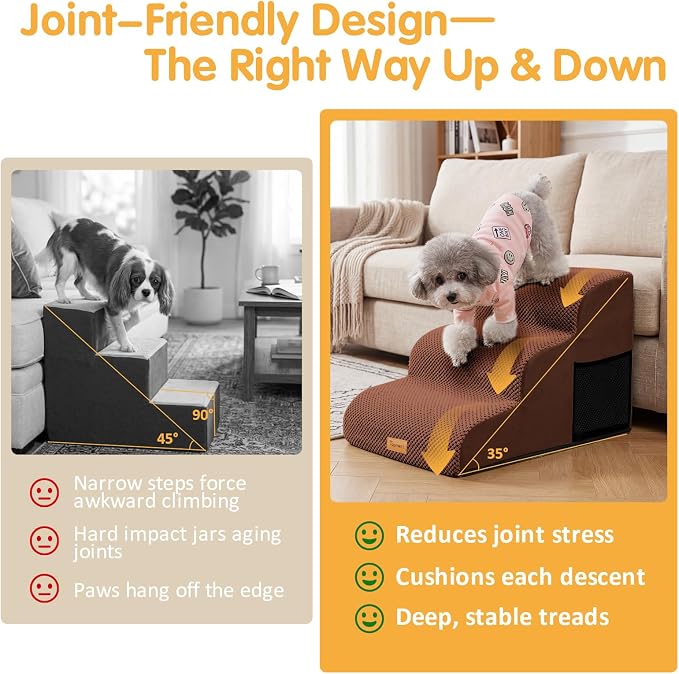 Topmart 3 Tiers Foam Dog Ramps/Steps,Non-Slip Pet Steps,Extra Wide Deep Dog Stairs,High Density Foam Pet Stairs/Ladder,Best for Older Dogs,Cats,Small Pets