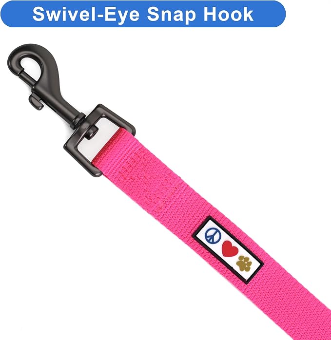 Pawtitas Personalized 6 ft Pink Dog Leash XS/S Custom Name and Phone Embroidery Strong Nylon Leash for Small Breeds