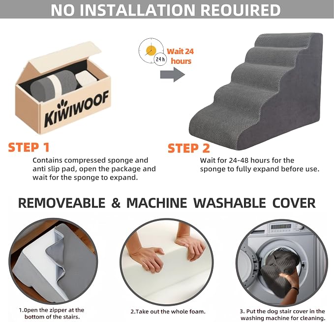5 Step Pet Stairs Ramp for High Beds Sofas 23-30 Inch with Sturdy Non Slip Waterproof Pads, Machine Washable Cover Indoor Balanced Design for Cats Dogs Small Medium Large XL Pets Brown, Large,
