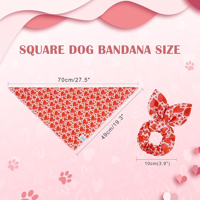 E-Clover Mother's Day Heart Dog Bandanas & Matching Scrunchie Set Cute Girl Dog Scarf, Large-set of 1, Medium, Red